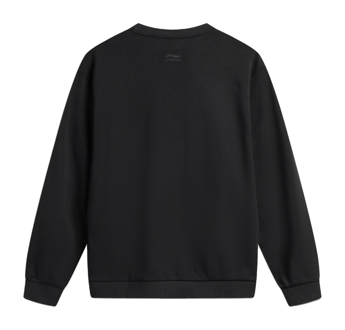 Black crewneck sweatshirt, plain back design with ribbed cuffs and hem.
