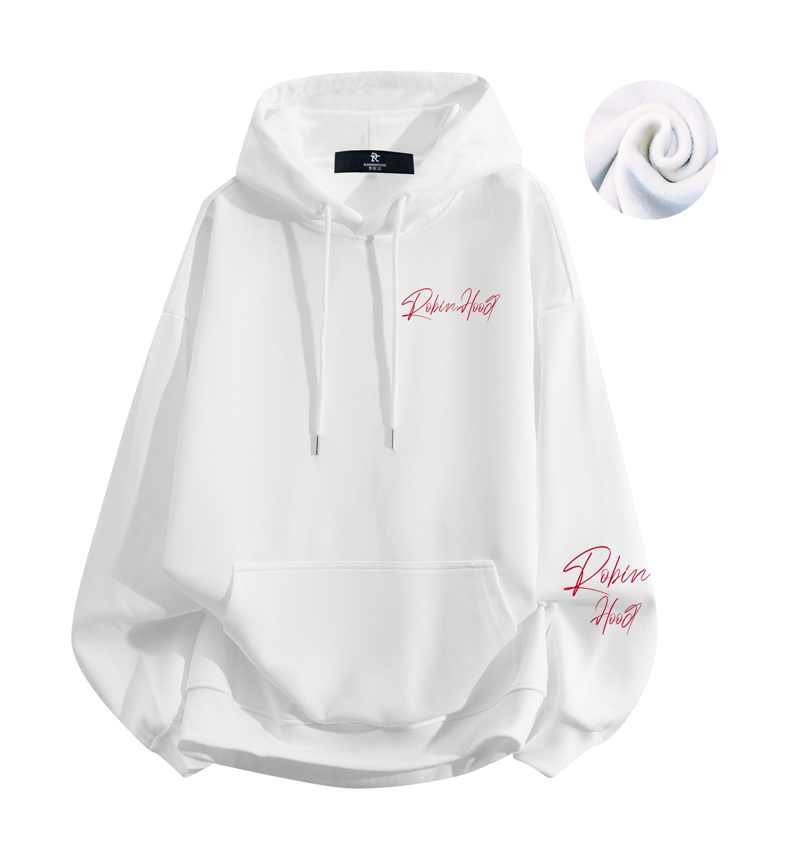 Robin Hood American Hoodie with Velvet Thick Letter Signature Personalized Style Design Feel Loose and Casual Versatile Student Party Lazy Style Hoodie for Women  vjsneaker.com