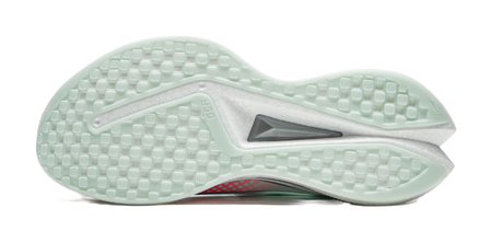 Mint running shoe outsole with textured tread and gray insert