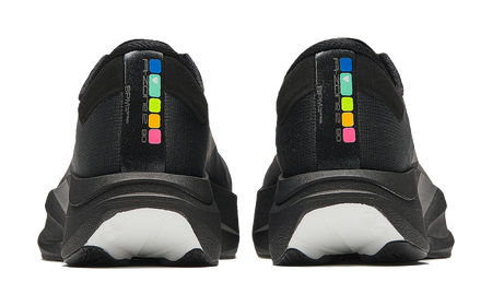 Men's low-top running shoes with black heel and multicolor logo accents on lining