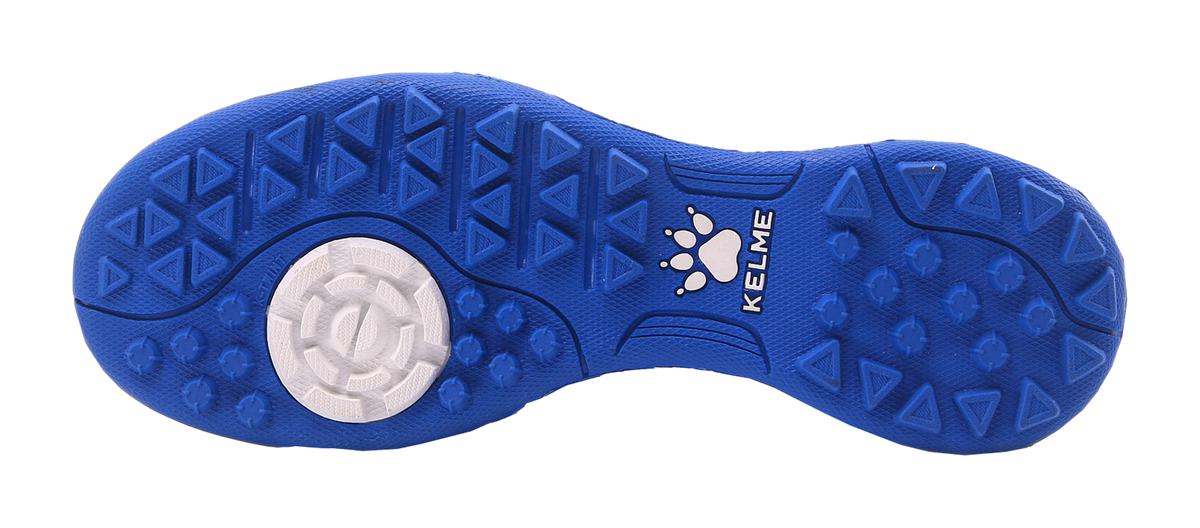 Unisex training soccer shoe outsole, blue tread with round forefoot studs
