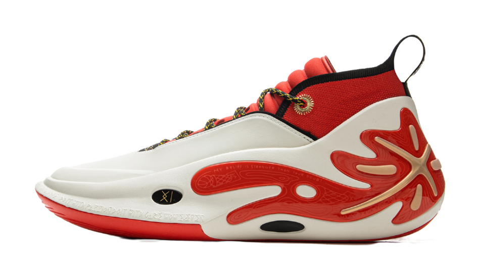 LiNing Wow11 Cushioning Anti-Slip And Wear-Resistant Lightweight Rebound Mid-Top Basketball Shoes Mens White Red  VJSNEAKER