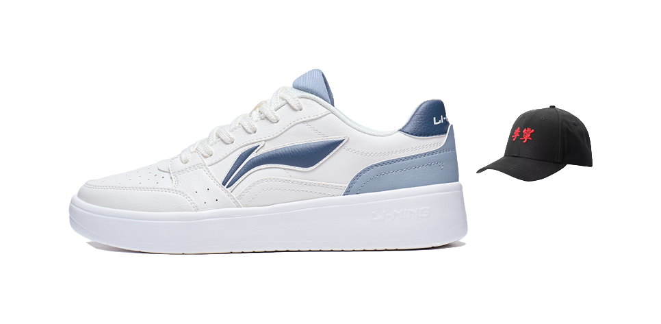 Li Ning Sycee Slip Resistant Cushioning Abrasion Resistant Height Increasing Low top Skateboard Shoes Mens White Blue  VJSNEAKER