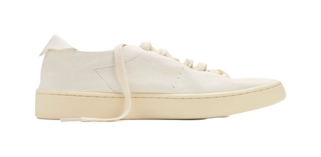 Low-top skateboard shoes in white canvas, low profile with lace-up and stitched panels
