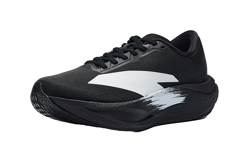 Women's low-top running shoes, black upper with white side logo detail