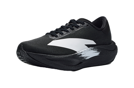 Women's low-top running shoes, black upper with white side logo detail