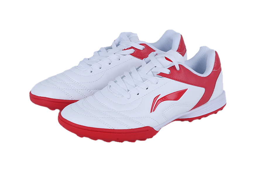 LiNing TF Slip Resistant Cushioning Abrasion Resistant Low Top Soccer Shoes White Red Kids  VJSNEAKER