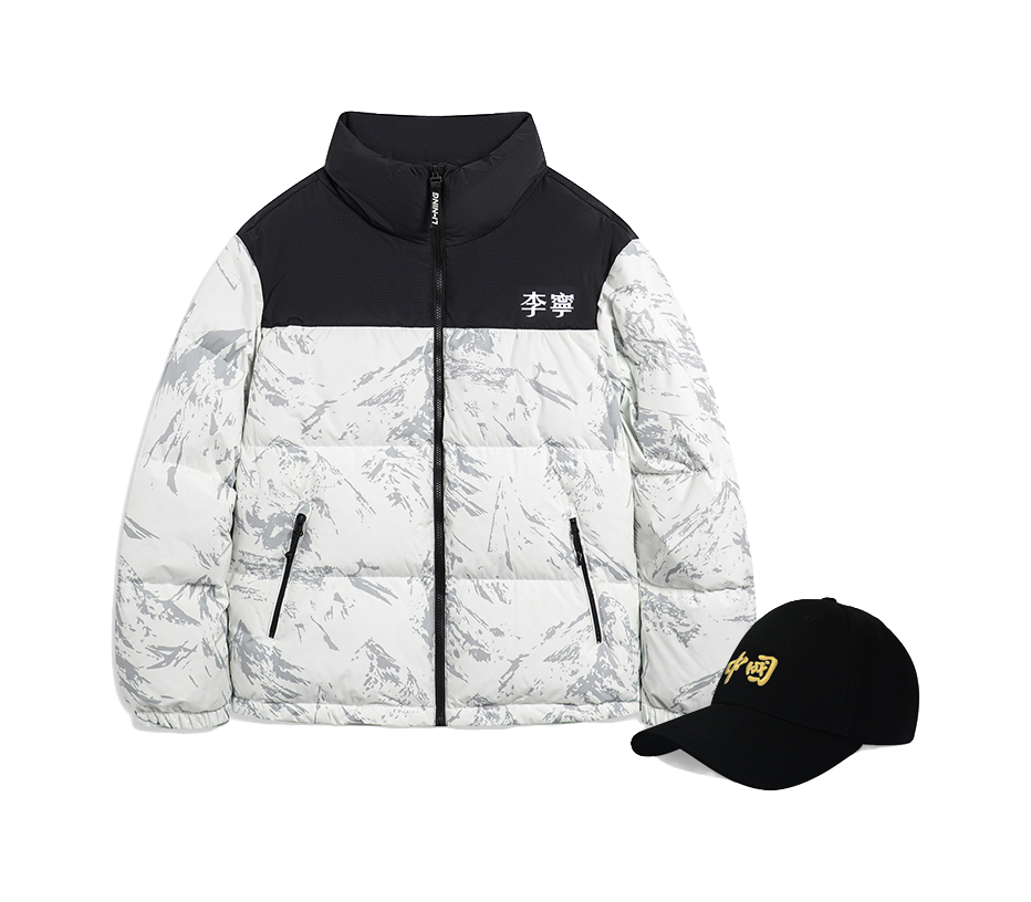 LiNing Fondue Down Series Down Jacket Unisex White Gray Snow Mountain  VJ SNEAKER