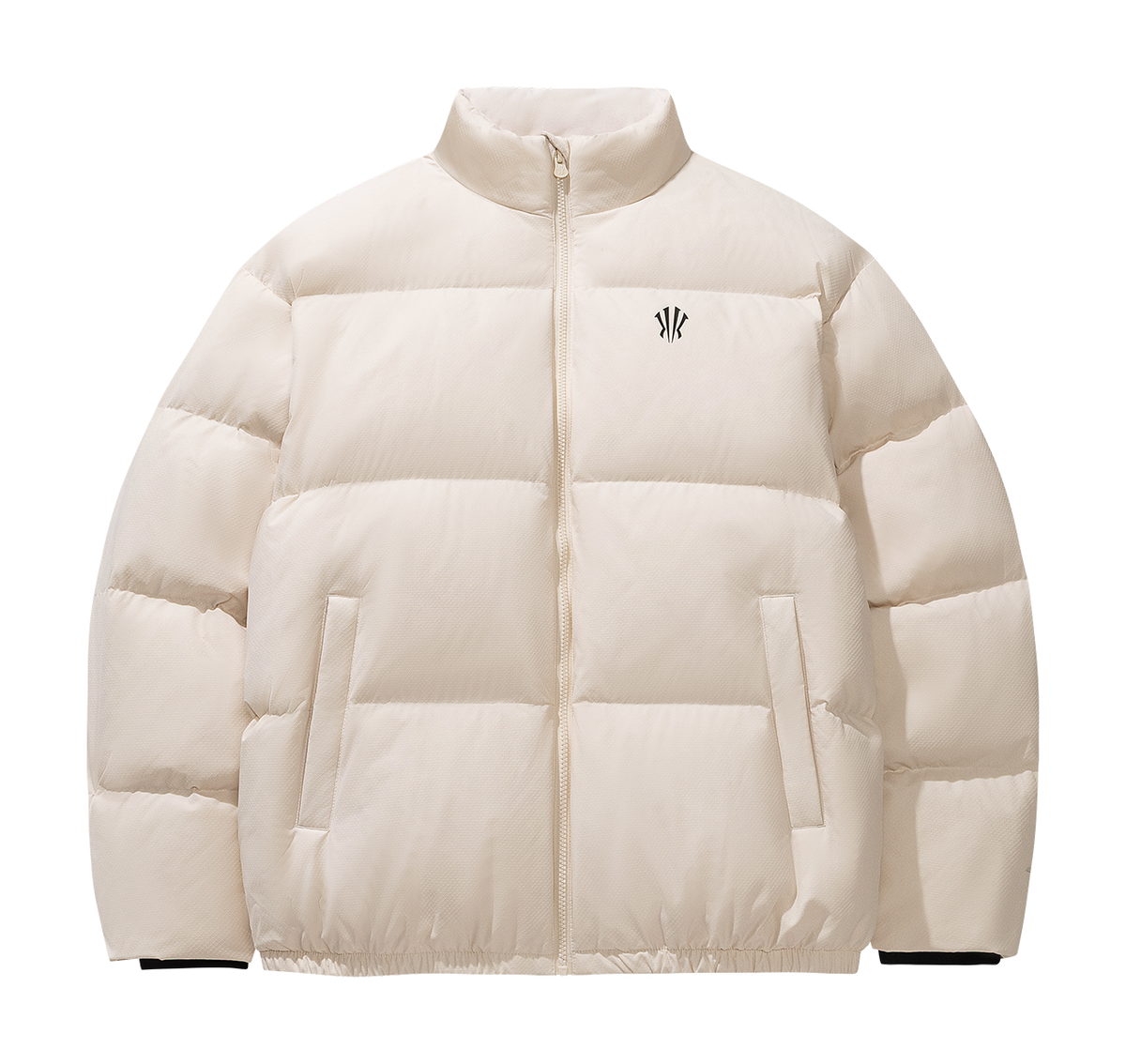 Unisex puffer down jacket with stand collar, full front zipper, quilted front