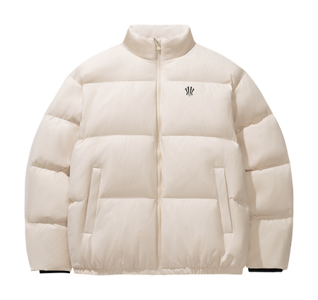 Unisex puffer down jacket with stand collar, full front zipper, quilted front