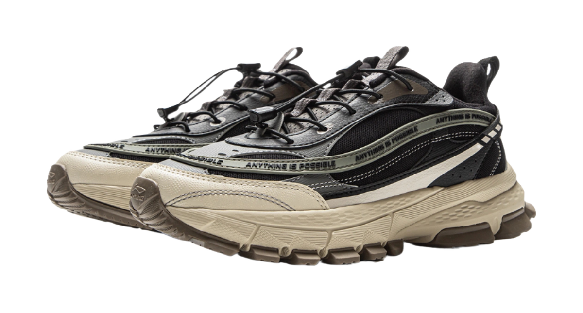 Li Ning Children's Sports Life Series Synthetic Leather Fabric Splicing Comfortable Trendy Children's Casual Shoes Black Grey Green Children's Edition  VJSNEAKER