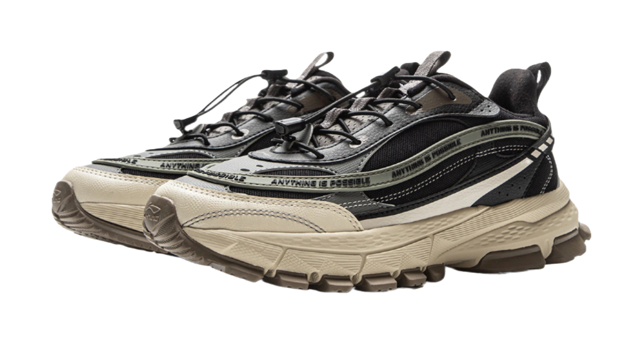 Li Ning Children's Sports Life Series Synthetic Leather Fabric Splicing Comfortable Trendy Children's Casual Shoes Black Grey Green Children's Edition  VJSNEAKER