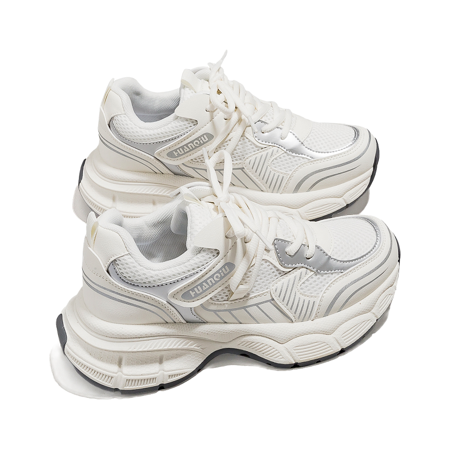HUANQIU Slip Resistant, Breathable, Lightweight Low top Chunky Sneakers Women's Ecru 