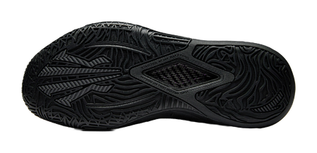 Black basketball shoe outsole with deep traction tread pattern