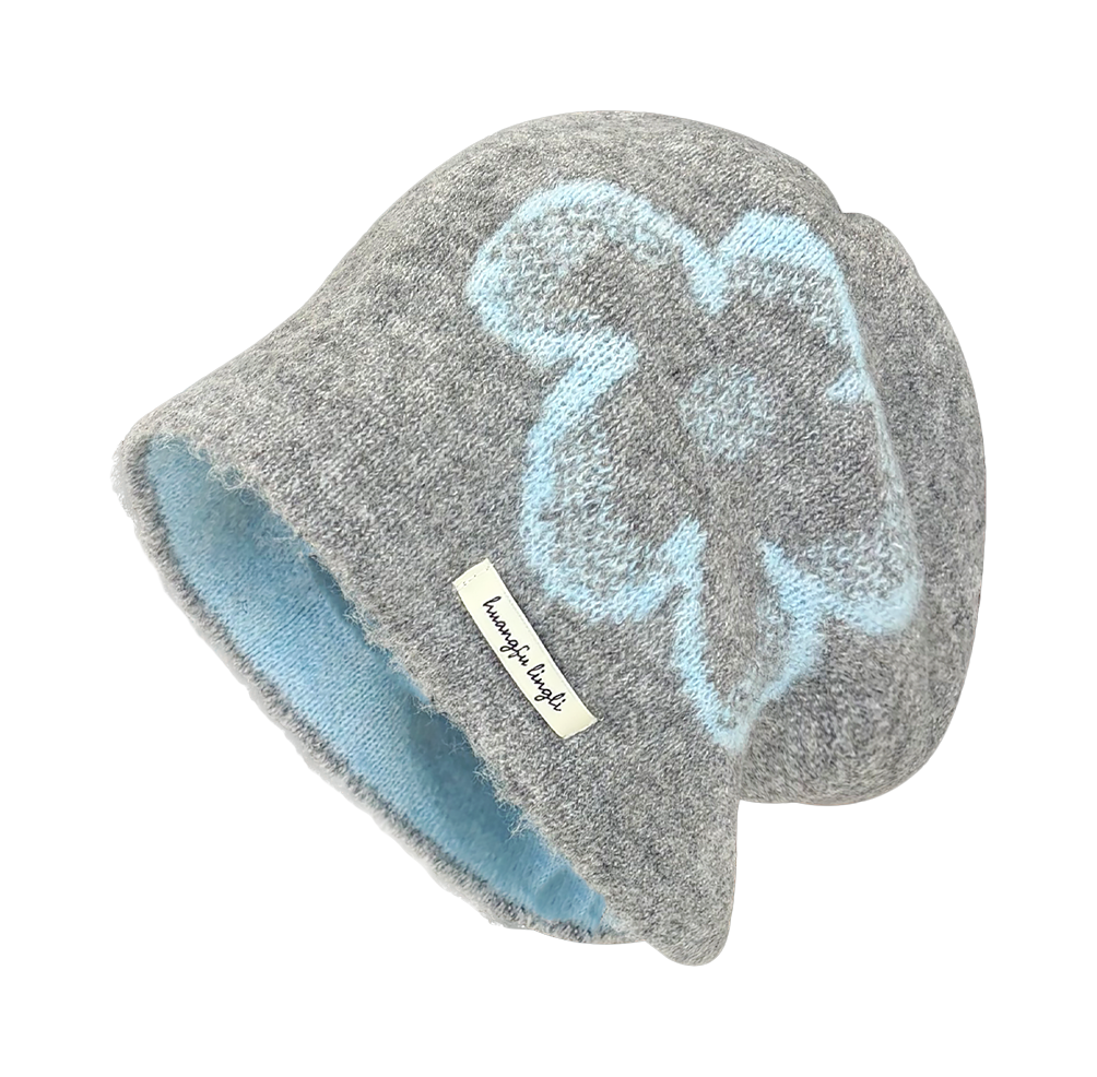 CMFY Korean Ins personality show face small flower head cap, autumn and winter warm atmosphere feeling, knitted cold cap, polyester fiber wool cap, unisex couple style  vjsneaker.com