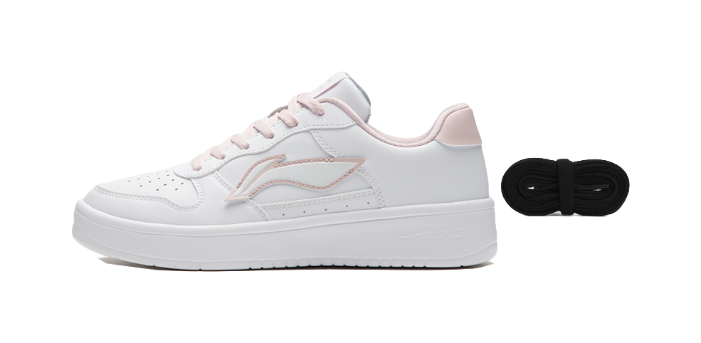 LiNing Pontoons Slip Resistant, Abrasion Resistant, Lightweight, Breathable Low top Skateboard Shoes Women's White Pink 
