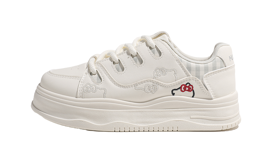 HUANQIU Women's Embroidered Kitten Skateboard Shoes - Sweet & Cute Low-Top Design with Height Increase & Shock Absorption 