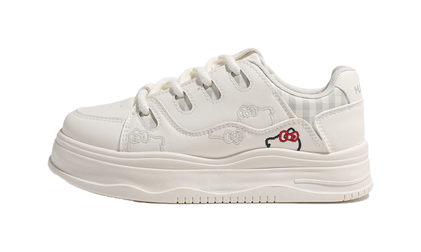 HUANQIU Women's Embroidered Kitten Skateboard Shoes - Sweet & Cute Low-Top Design with Height Increase & Shock Absorption 