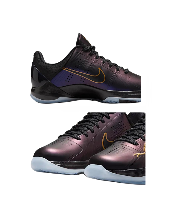 Nike Zoom Kobe 5 Slip Resistant Abrasion Resistant High top Childrens Basketball Shoes Purple Black Gold Kids  vjsneaker.com