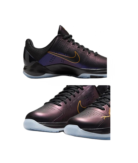 Nike Zoom Kobe 5 Slip Resistant Abrasion Resistant High top Childrens Basketball Shoes Purple Black Gold Kids  vjsneaker.com