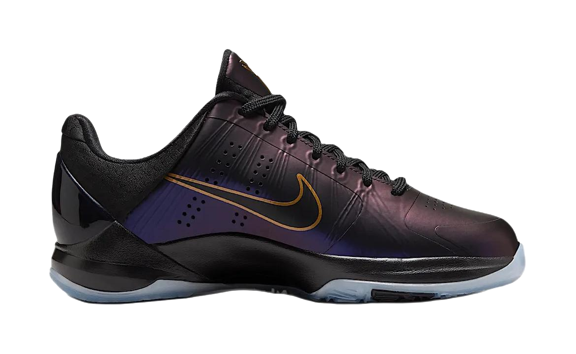 Nike Zoom Kobe 5 Slip Resistant Abrasion Resistant High top Childrens Basketball Shoes Purple Black Gold Kids  vjsneaker.com