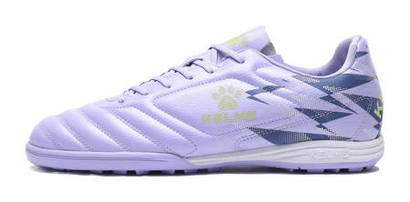 Lilac purple unisex TF turf soccer shoes with lace-up design and side graphic