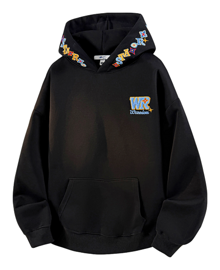 Warrior Warrior American Basic Retro Fun Embroidered Letter Logo Loose Casual Trend Versatile Windproof College Style Sports Couple Hooded Long Sleeve Thick Velvet Hoodie for Men and Women  vjsneaker.com