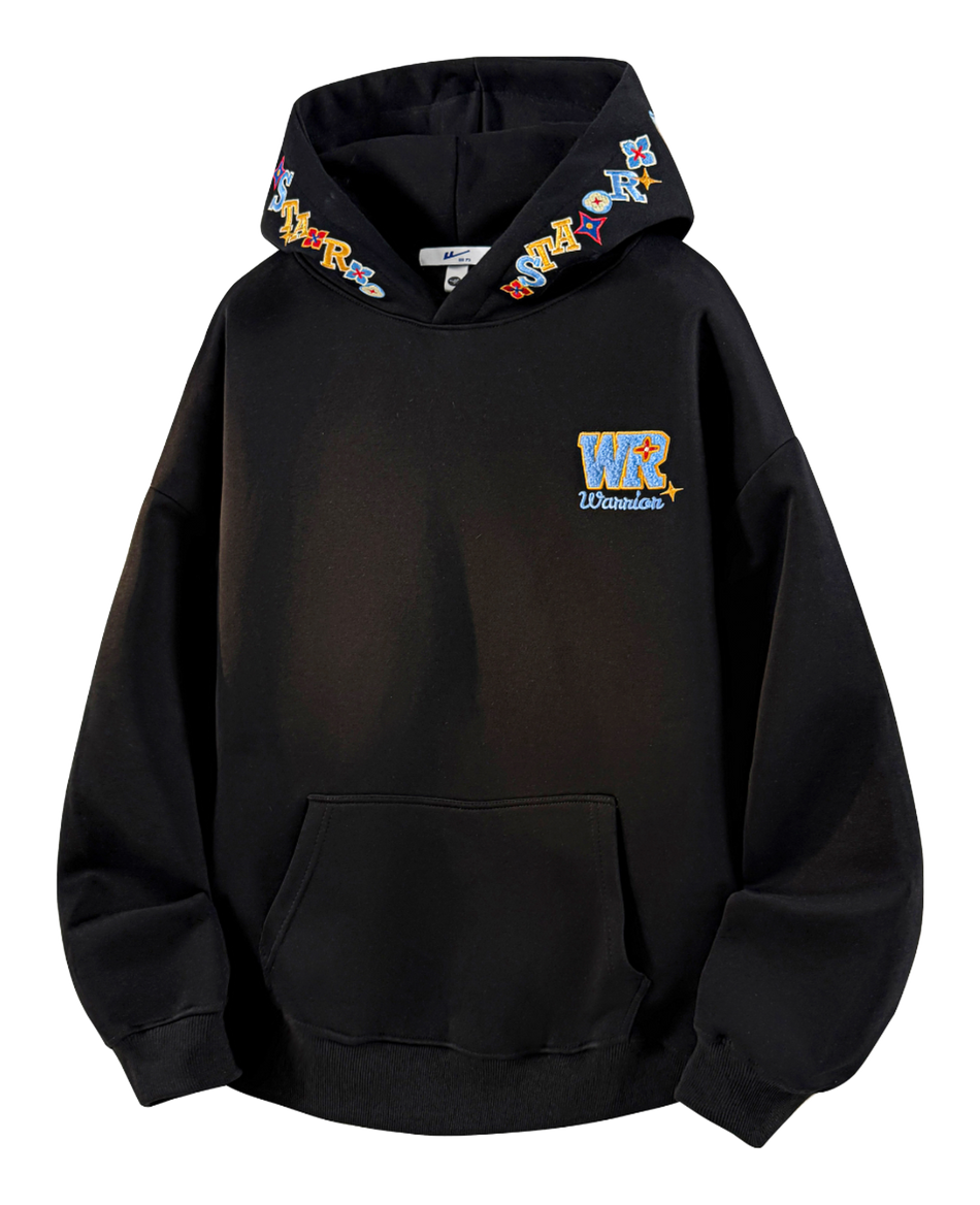 Warrior Warrior American Basic Retro Fun Embroidered Letter Logo Loose Casual Trend Versatile Windproof College Style Sports Couple Hooded Long Sleeve Thick Velvet Hoodie for Men and Women  vjsneaker.com