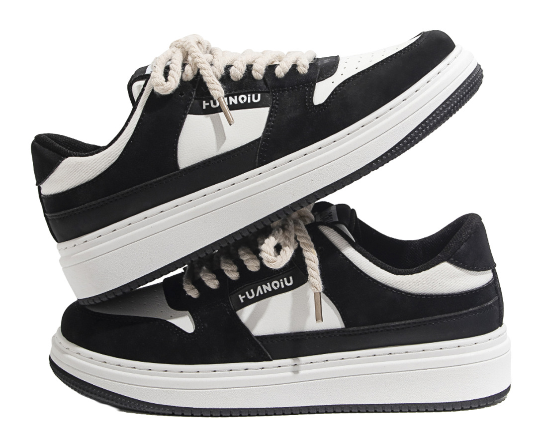 HUANQIU Thickened And Fleece Lined Thin Cotton, Air Force 1 Low top Skateboard Shoes Men's White Black 