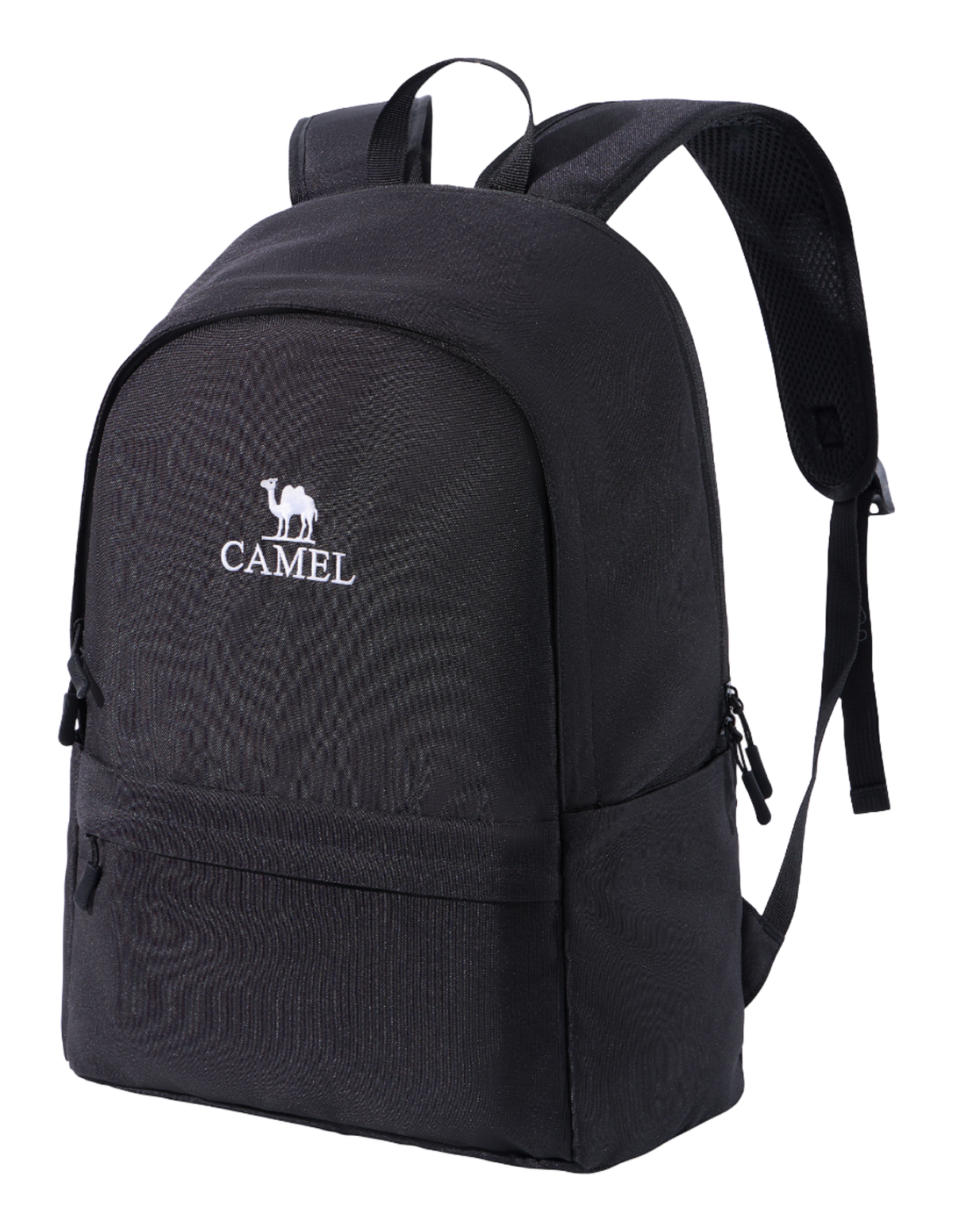 CAMEL 18L outdoor backpack in Phantom Black, front logo, zip pocket, adjustable straps