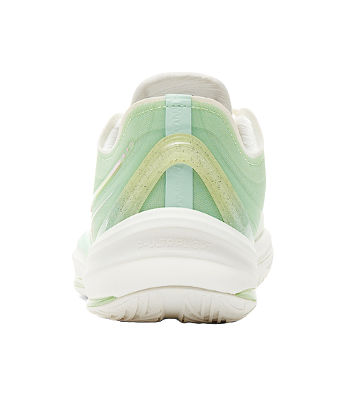Lightweight basketball shoe heel in mint green with white laces and cushioned sole