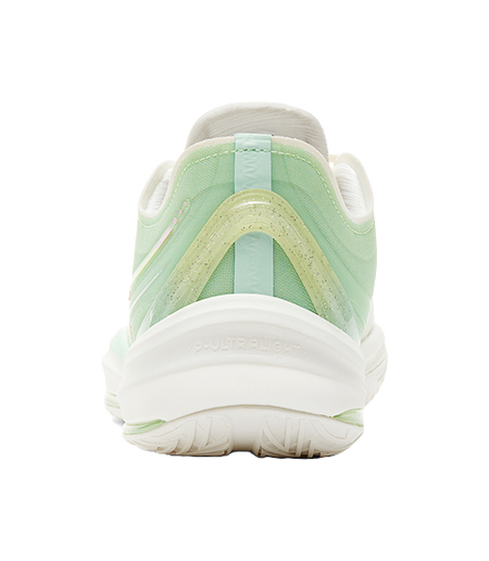 Lightweight basketball shoe heel in mint green with white laces and cushioned sole