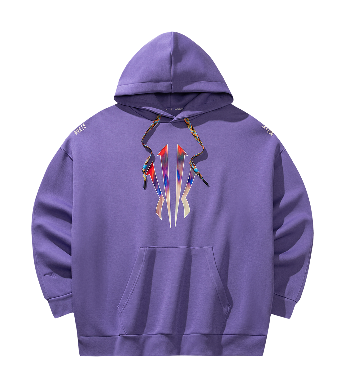 Purple unisex pullover hoodie sweatshirt with graphic print on front kangaroo pocket