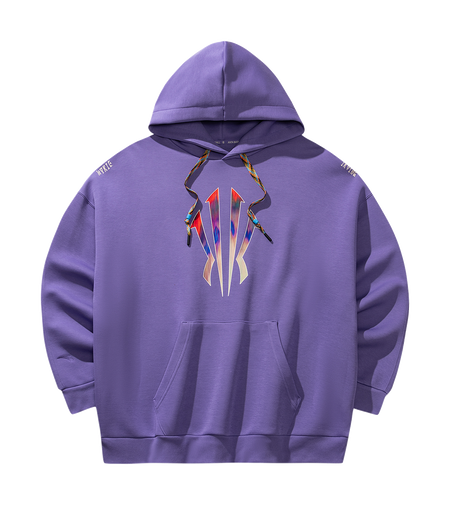 Purple unisex pullover hoodie sweatshirt with graphic print on front kangaroo pocket