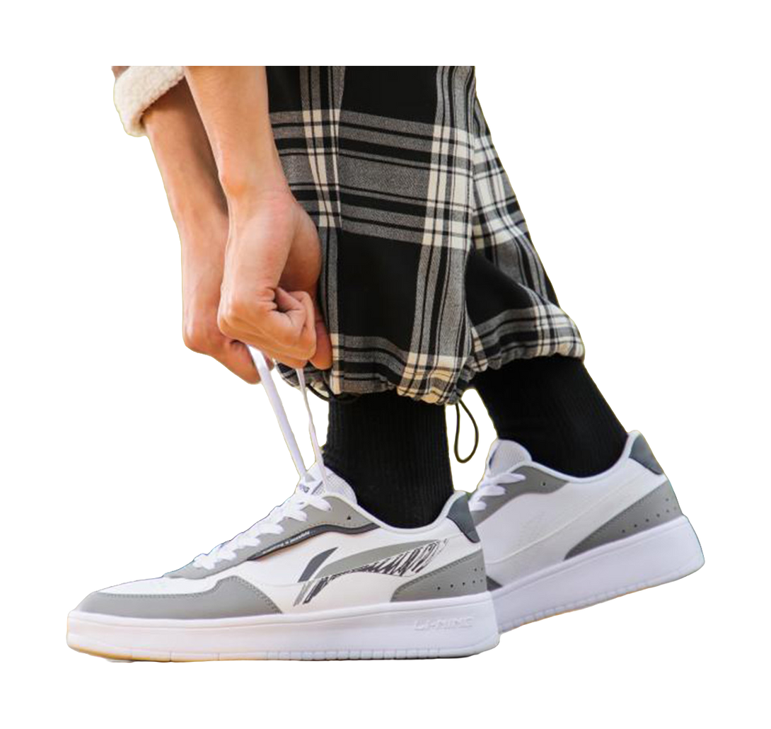 LiNing Duda Men's Low-Top Skateboard Shoes - Casual White Sneakers with Height Increase & Slip Resistance White Gray 