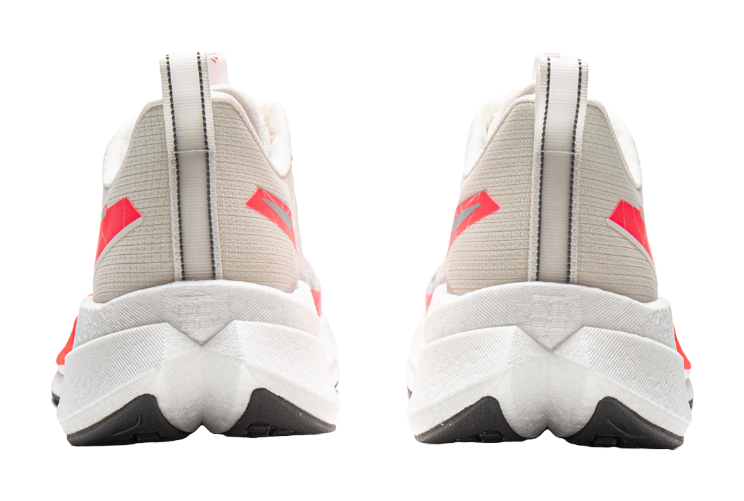 Li-Ning running shoe heel view, white upper with red logo, padded collar and midsole