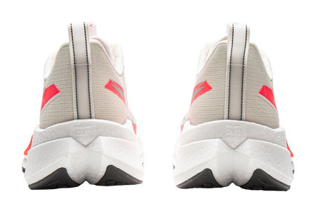 Li-Ning running shoe heel view, white upper with red logo, padded collar and midsole