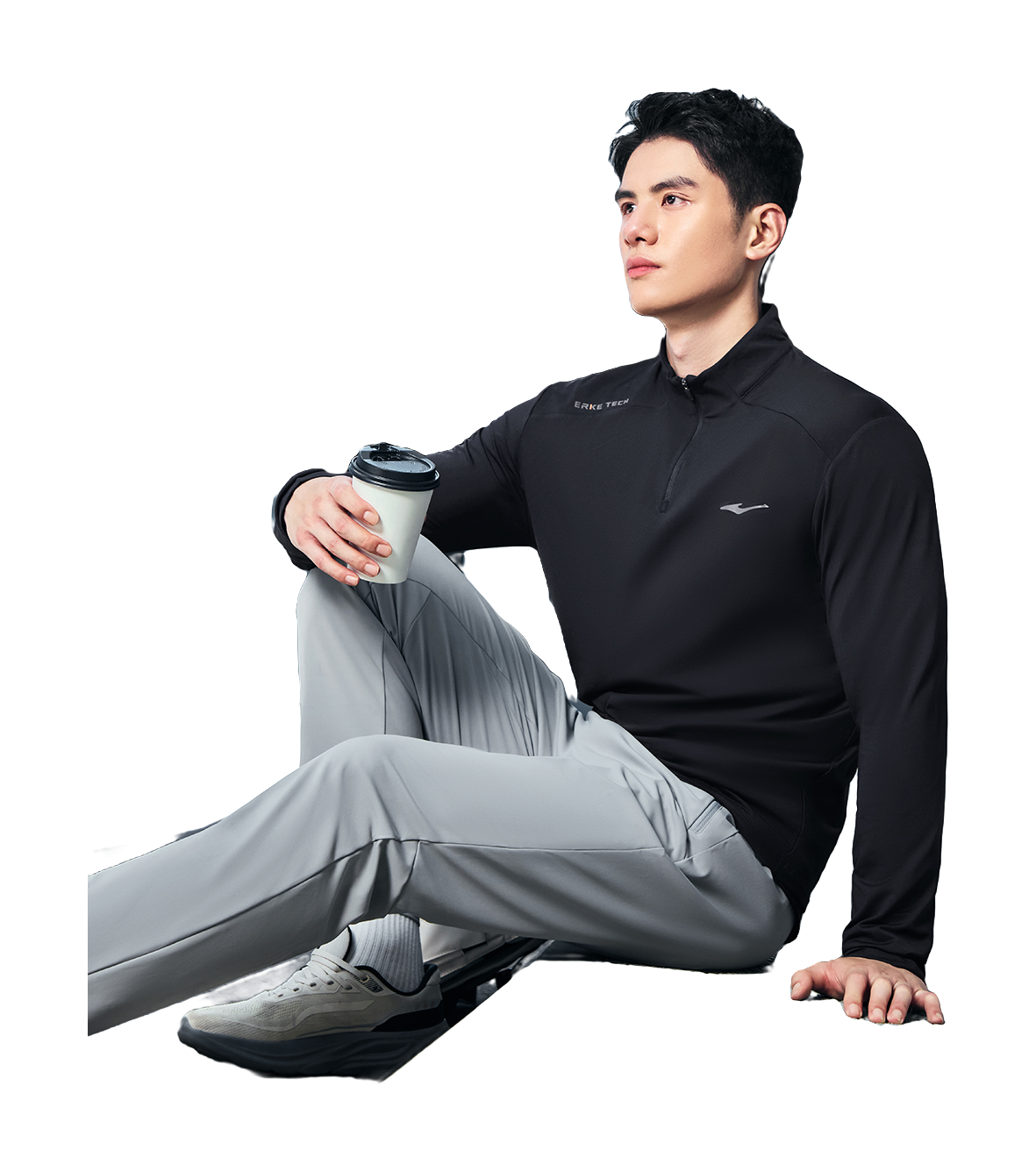 Hongxing Erke Solid Color Retro Comfortable Velvet with Velvet Warmth Urban Business Commuting Leisure Hoodie Long Sleeve Half Open Inner Set Stand up Collar Knitted Shirt Men's Style Obsidian Blue  vjsneaker.com