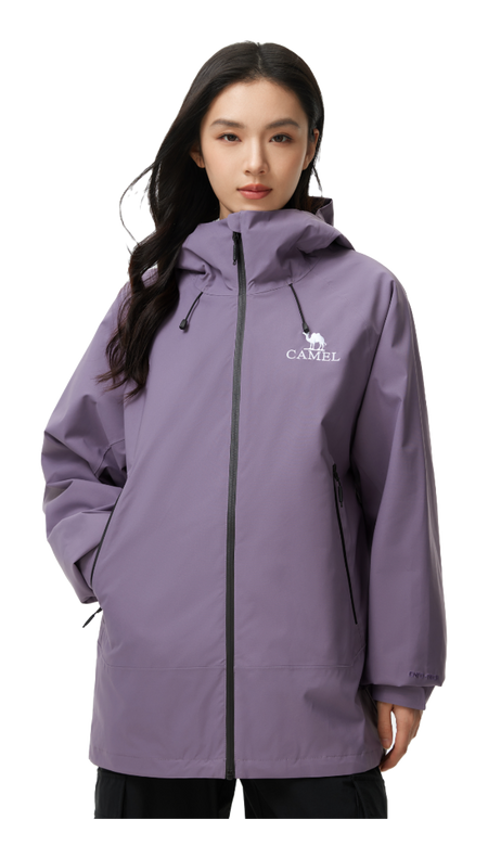Lavender unisex windbreaker jacket with hood, full zip, and CAMEL chest logo