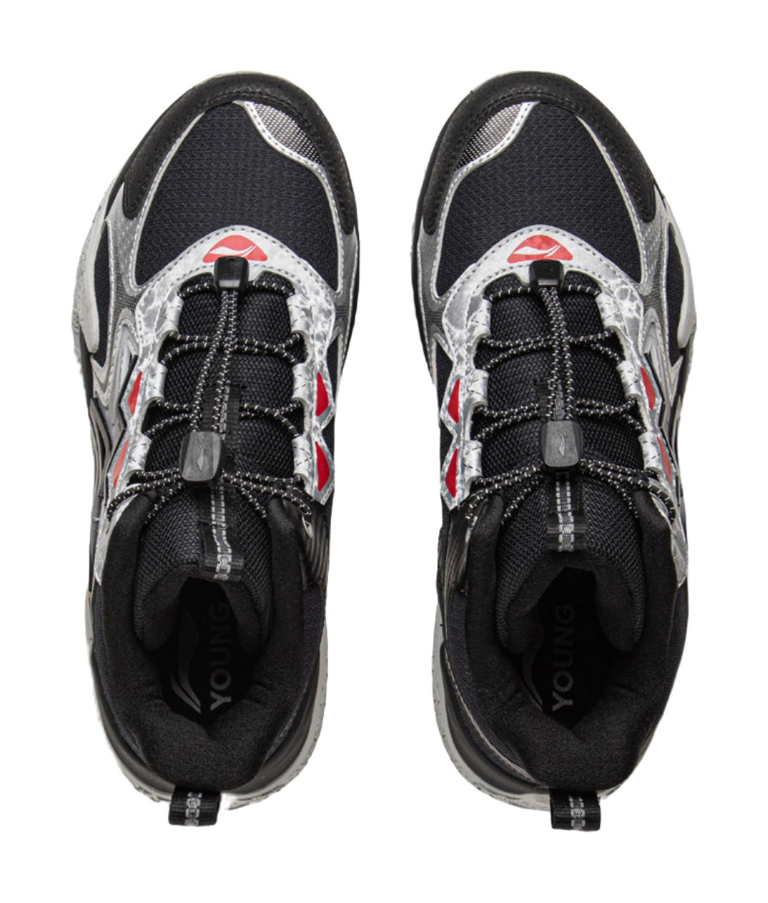 Li Ning Children's Peak Climbing 2 Reflective Comfortable Trendy Fashion Shock Absorbent Rebound Waterproof Support Mid Top Children's Outdoor Shoes Black Silver  VJSNEAKER