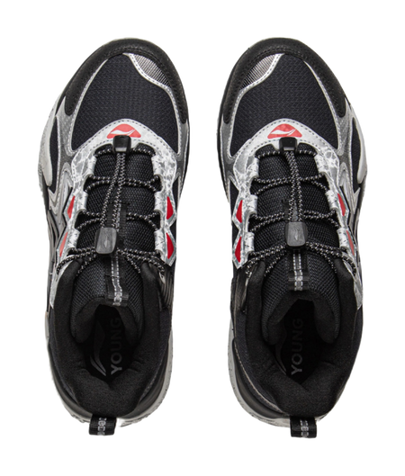 Li Ning Children's Peak Climbing 2 Reflective Comfortable Trendy Fashion Shock Absorbent Rebound Waterproof Support Mid Top Children's Outdoor Shoes Black Silver  VJSNEAKER