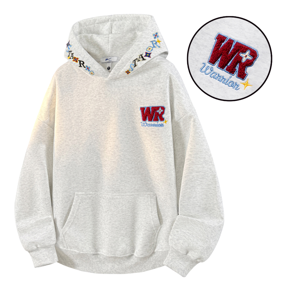 Warrior Warrior American Basic Retro Fun Embroidered Letter Logo Loose Casual Trend Versatile Windproof College Style Sports Couple Hooded Long Sleeve Thick Velvet Hoodie for Men and Women  vjsneaker.com