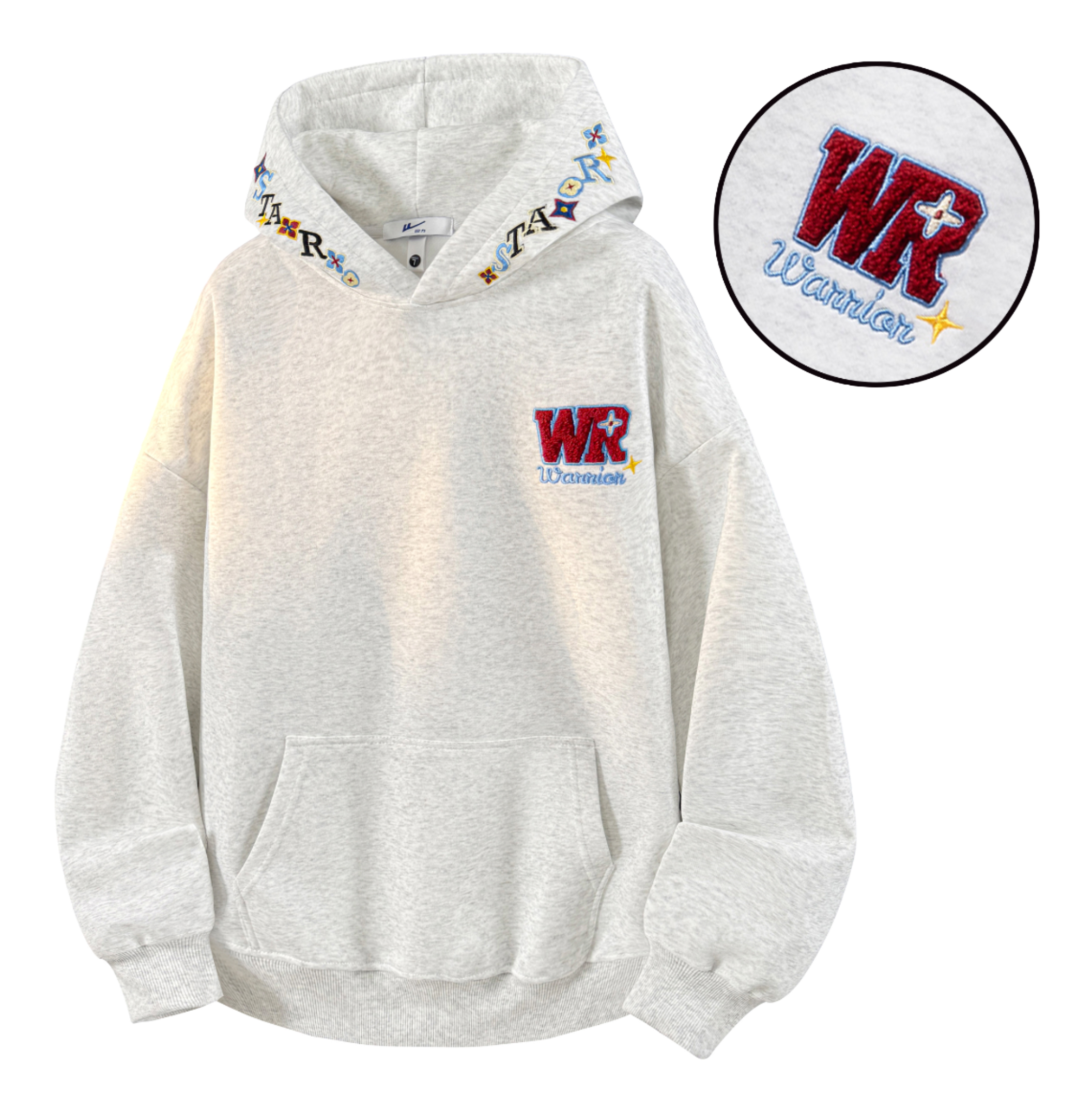 Warrior Warrior American Basic Retro Fun Embroidered Letter Logo Loose Casual Trend Versatile Windproof College Style Sports Couple Hooded Long Sleeve Thick Velvet Hoodie for Men and Women  vjsneaker.com