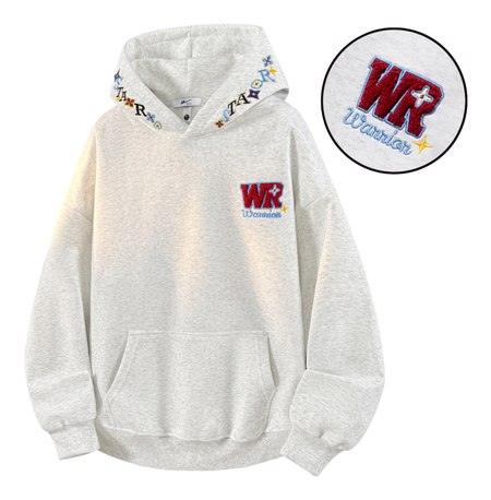 Warrior Warrior American Basic Retro Fun Embroidered Letter Logo Loose Casual Trend Versatile Windproof College Style Sports Couple Hooded Long Sleeve Thick Velvet Hoodie for Men and Women  vjsneaker.com