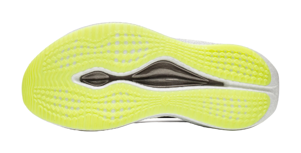 Women's low-top running shoes outsole, neon green traction with black detail