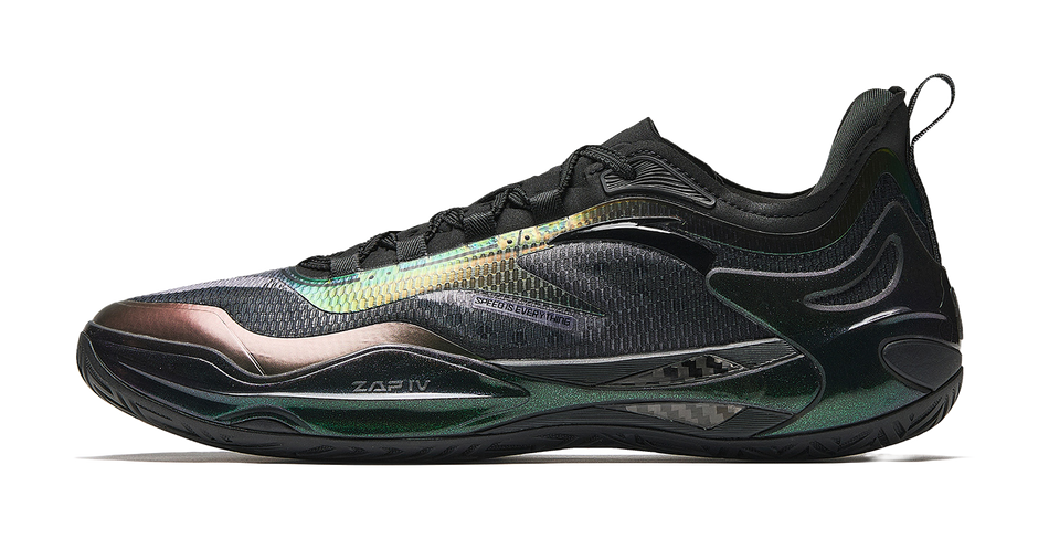 Black unisex basketball shoe with knit upper and sculpted sole