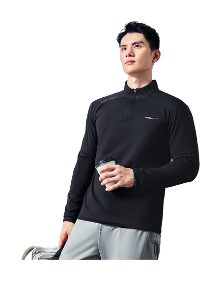 Hongxing Erke Solid Color Retro Comfortable Velvet with Velvet Warmth Urban Business Commuting Leisure Hoodie Long Sleeve Half Open Inner Set Stand up Collar Knitted Shirt Men's Style Obsidian Blue  vjsneaker.com