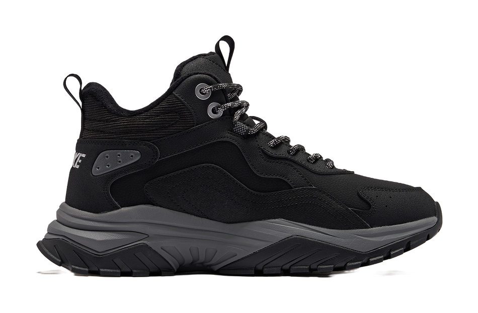 Hongxing Erke Chiye 3 windproof, light snow resistant, dirt resistant hiking outdoor snow boots, comfortable and versatile for commuting, long plush with cotton and two cotton for winter warmth, high top life and leisure shoes for men, black carbon g