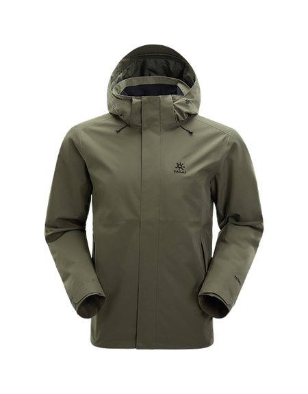 Men's hooded windbreaker jacket in olive green with full-length zipper and zip pockets