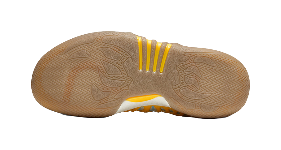 Vintage yellow low basketball shoe outsole tread with zigzag pattern